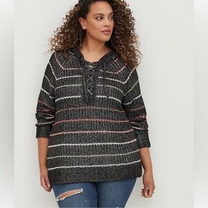 Torrid black multi color stripe hoodie sweater size 5
